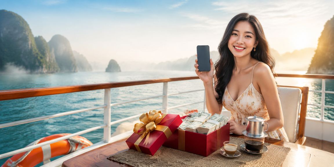 Người chơi truy cập casino di động tại vịnh Hạ Long qua điện thoại